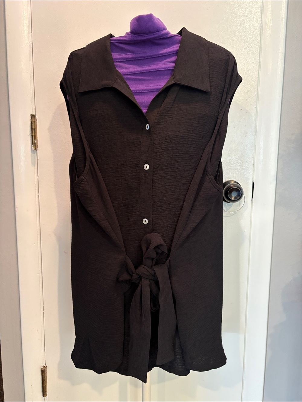 Marla Wynne  Tie-Front Sleeveless Button Shirt - Women